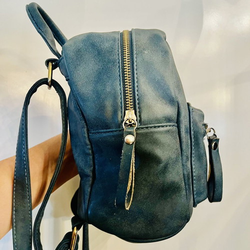 Mini backpack dark green petrol used, washed leather