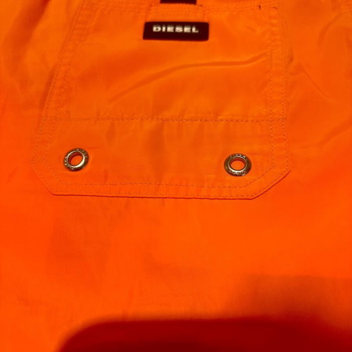 Diesel men's swim shorts used, orange with logo print, size XL