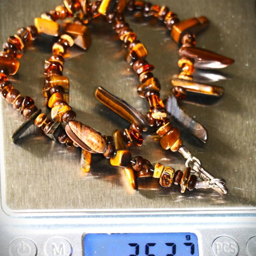 Necklace with genuine tiger's eye stones and sterling silver 925 new