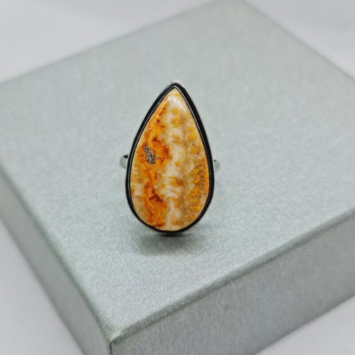 Ring with natural bee jasper stone new, silver 925