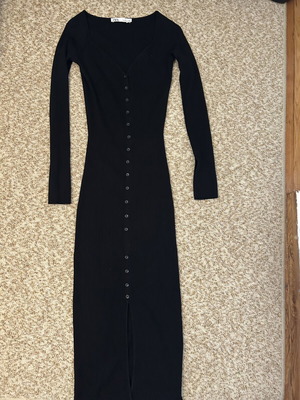 Zara long black ribbed dress like new, size S