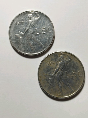 Νομίσματα 50 Lire 1976 & 1977 μεταχειρισμένα, πακέτο 2 Ιταλίας