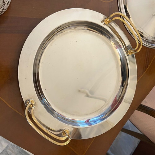 Silver-plated serving dish with gold details like new