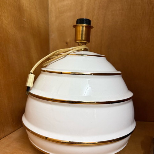 Vintage ceramic table lamp base white with gold details like new