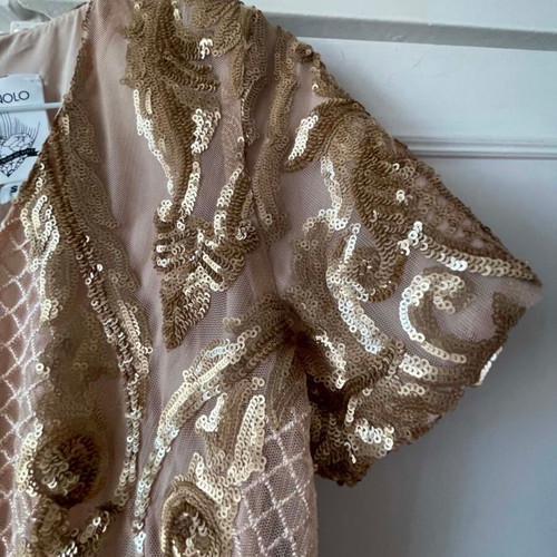 Manolo fitted dress like new, gold sequin details, size S