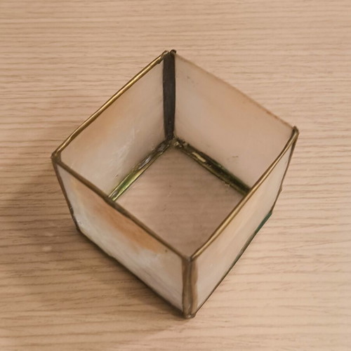 Vintage Boho Capiz Shell and Metal Cube Candle Holder