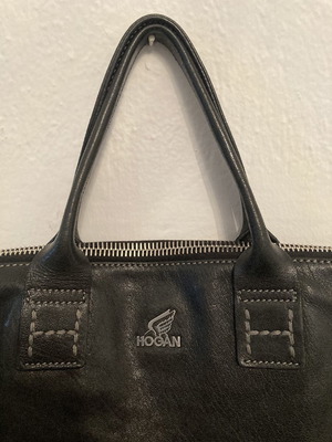 Hogan black leather tote bag used with detachable strap
