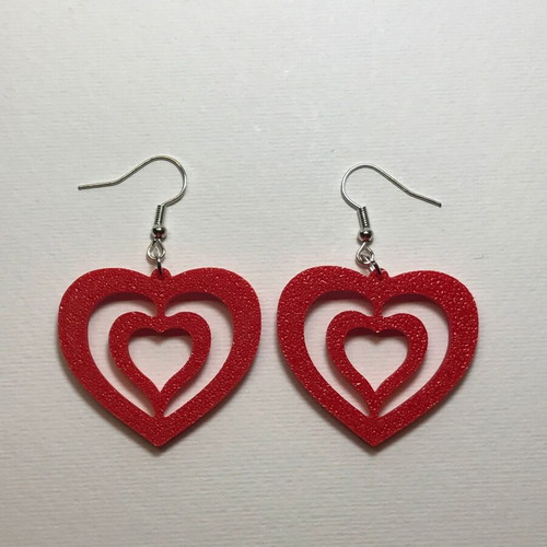 Heart earrings with 3D printing red new