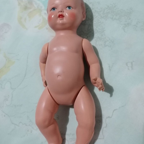 Vintage German Celluloid Minerva 20 Doll Baby Boy used, 1950s