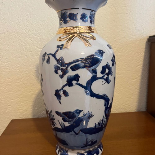 Chinese vase used 19th century hand-painted with birds and flowers