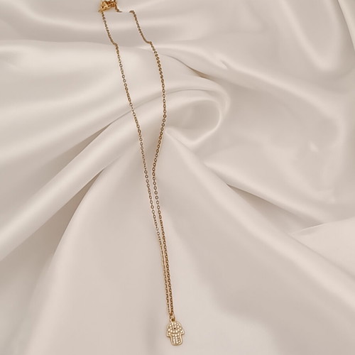 Stainless steel 18K necklace with Fatima hamsa pendant and zircon new