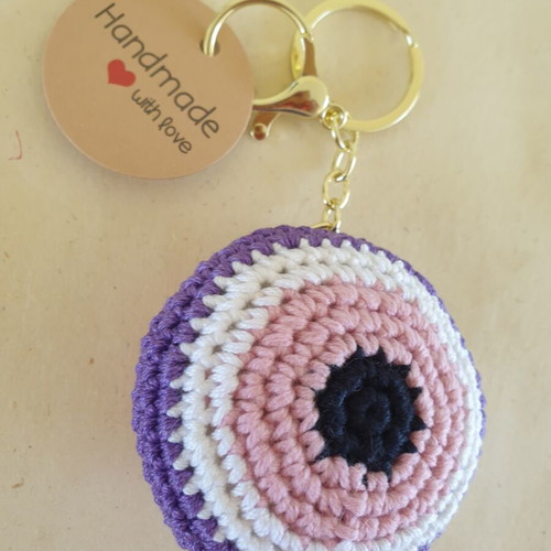 Charm bag keychain eye purple pink crochet new