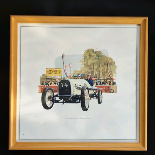 Collection of art prints with classic Opel car illustrations like new, 9 pcs