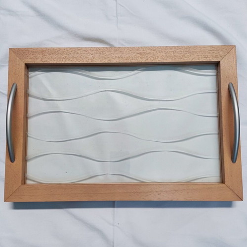 Mascagni Italy serving tray new, wood and glass