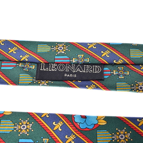 Leonard Paris tie like new, 100% silk, green multicolor