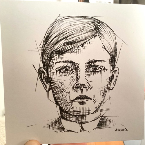 Portrait sketch new, hand-drawn with pen on watercolor paper
