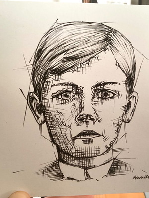 Portrait sketch new, hand-drawn with pen on watercolor paper