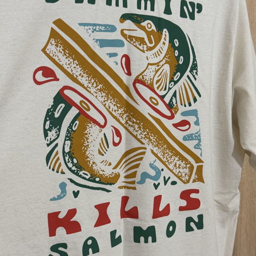 Patagonia Responsibili-Tee Dammin' Kills Salmon T-shirt Large new, birch white