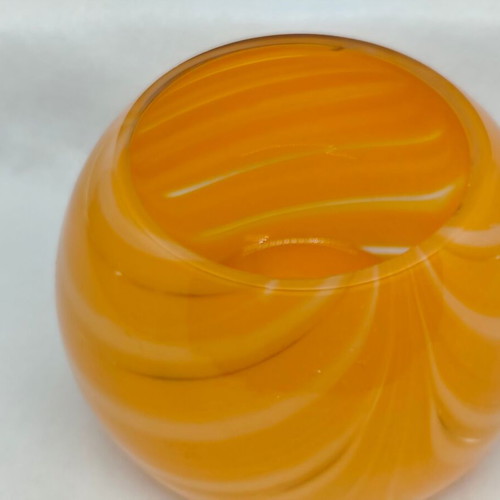 Orange glass tealight holder used, mini vase or candleholder