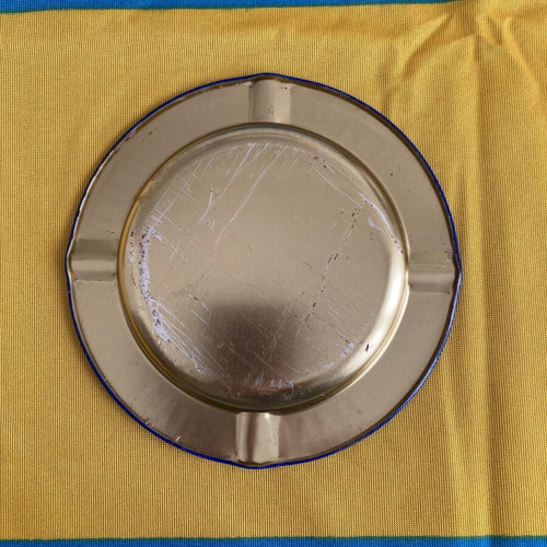 Vintage Greece Souvenir Ashtray in Blue Tin used