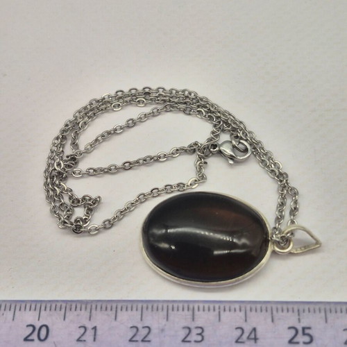 Smoked Quartz Silver 925 Teardrop Pendant Oval Cabochon Crystal