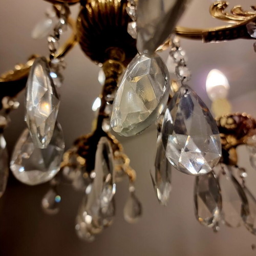 Chandelier, brass with crystals
