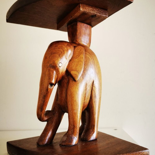 Handmade wooden carved elephant figurines set of 2 like new