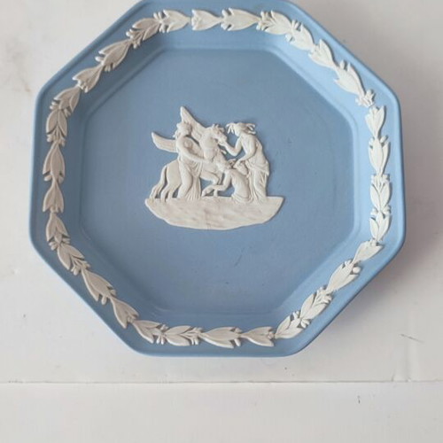 Wedgwood Vintage Octagonal Jasperware Trinket Dish, Pale Blue