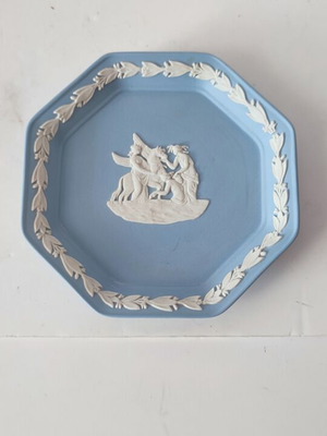Wedgwood Vintage Octagonal Jasperware Trinket Dish, Pale Blue