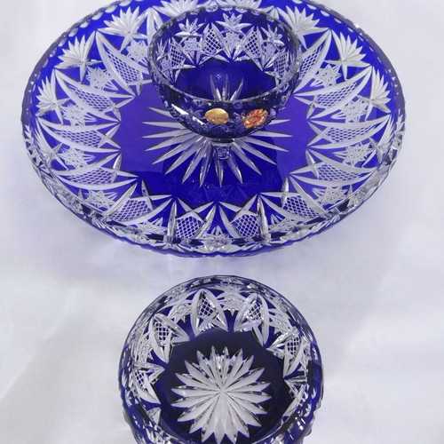 Nachtmann Rom Bleikristall blue platter Germany 50s new