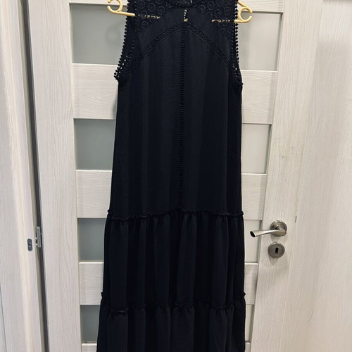 Abba long black boho dress made of viscose and cotton, like new