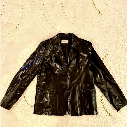 Cibyll jeans jacket black shiny faux leather size Medium