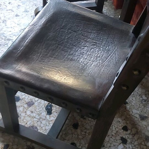 Chairs set of 2 made of solid walnut wood with genuine calf leather like new
