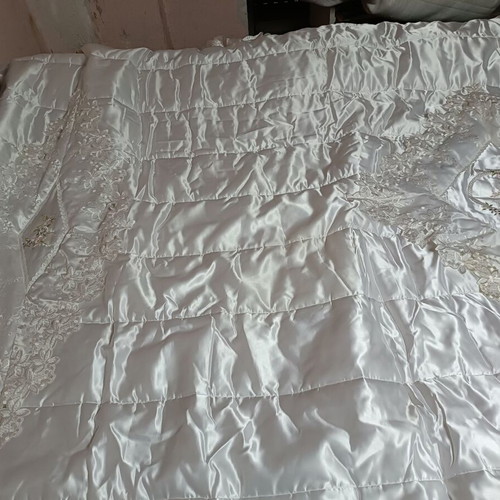 Satin double bed cover new with embroidery and lace