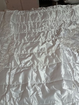 Satin double bed cover new with embroidery and lace