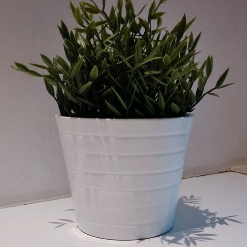 IKEA white ceramic flowerpot with embossed stripes like new