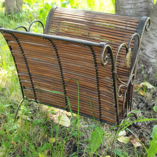 Vintage magazine and newspaper rack used, bamboo and wrought iron