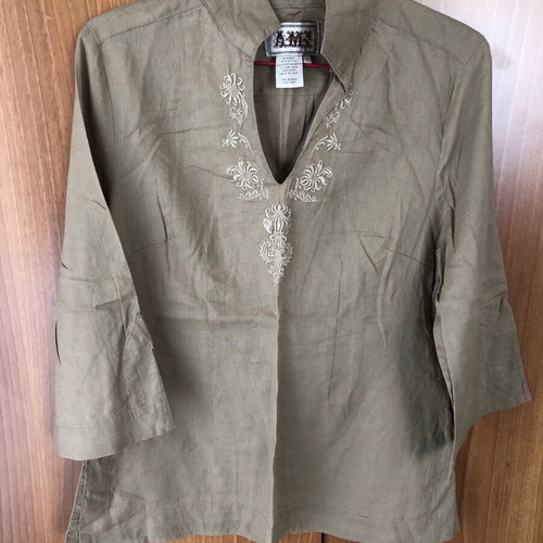Linen tunic L like new, beige with embroidery