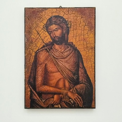 Byzantine icon reproduction used, Christ with crown of thorns