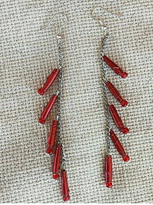 Σκουλαρίκια χειροποίητα κόκκινα μακριά κατόπιν παραγγελίας με αλυσίδα