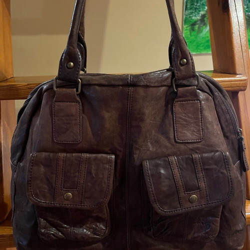 Women's leather bag used, very large, brown