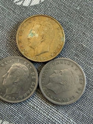 Set of 3 vintage Spanish coins Pesetas 1975-1982 Juan Carlos