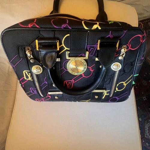 Black shoulder bag with colorful embroidery, like new