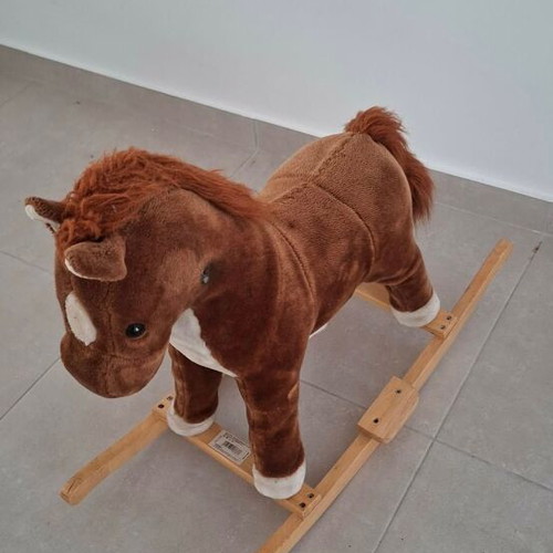 Plush rocking horse used with wooden base