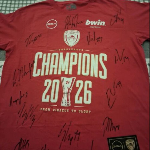 Olympiacos EuroLeague Champions 2026 Official Signed T-shirt new