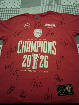 Olympiacos EuroLeague Champions 2026 Official Signed T-shirt new