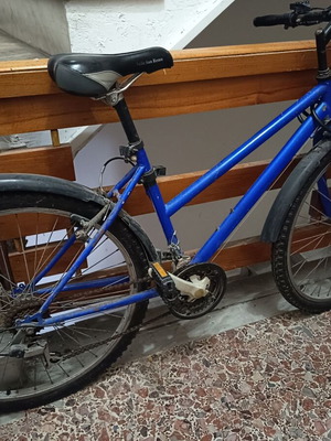 City bicycle used with new tires, blue, V-Brakes and gears
