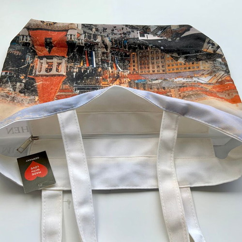 Munich Fabric Shoulder Bag with Travel Print New