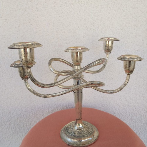 Vintage candlestick with 5 arms used, silver tones