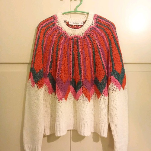 Zara Knit knitted sweater used, size L, white multicolor